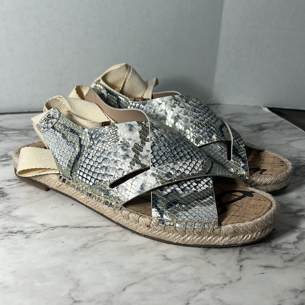 Sam Edelman ALISHA snakeskin leather tie wrap flat espadrille sandal shoes sz 10